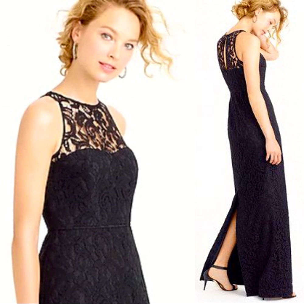 J. Crew Black Lace Halter-Style Wedding Guest Gown